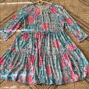 Lilly Pulitzer Geanna Swing Dress shades of Blue & Pink with Pineapples RN#88189